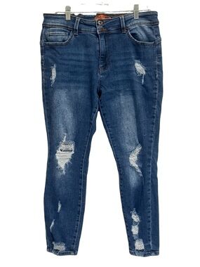 Wax Jean Size 14 High Rise Distressed Push Up Skinny Butt I Love You Jeans GUC